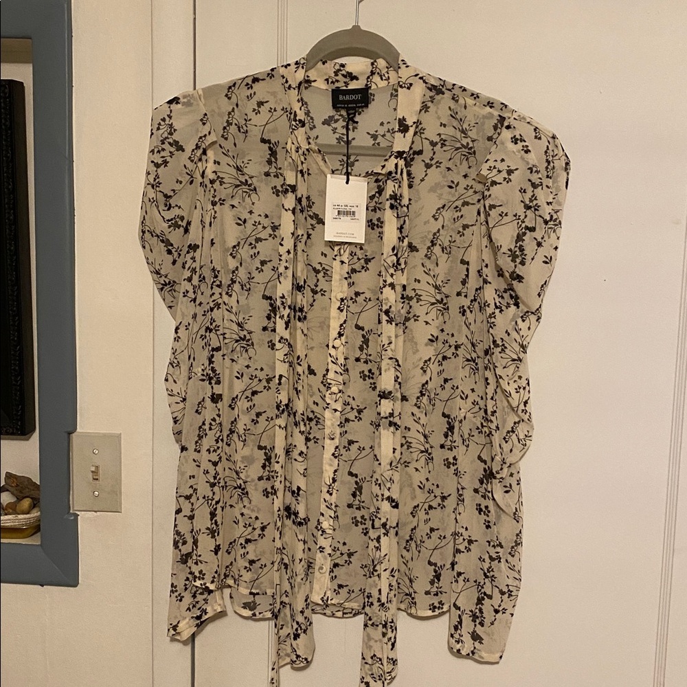 Bardot Puff Sleeve Sheer Blouse - Button Down - 12/XL